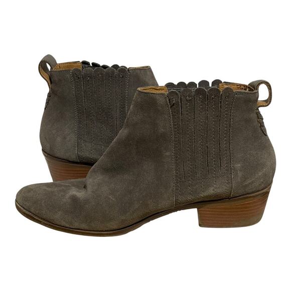 Jack Rogers Suede Chelsea Ankle Boots Women's Size 9 Taupe Stacked Heel Booties - Picture 6 of 8